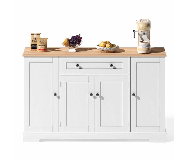 Buffet multifuncional 138 cm - con cajón, puertas de estante y baldas ajustables - diseño moderno con protección antideslizante