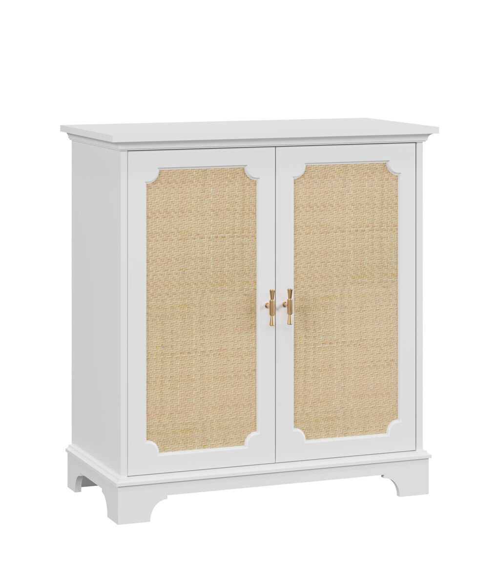 Aparador 120 cm - puertas con decoración de ratán, buffet y mueble de entrada - blanco