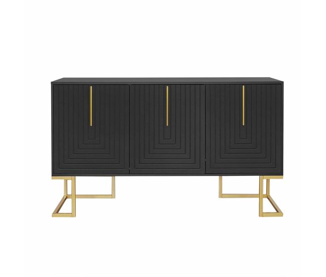 Aparador moderno con estantes regulables - 3 puertas en forma de u - tiradores y base de metal - negro