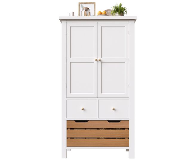 Aparador 80x40x140 cm - buffet alto, mueble multifuncional con 2 puertas y 5 cajones - blanco
