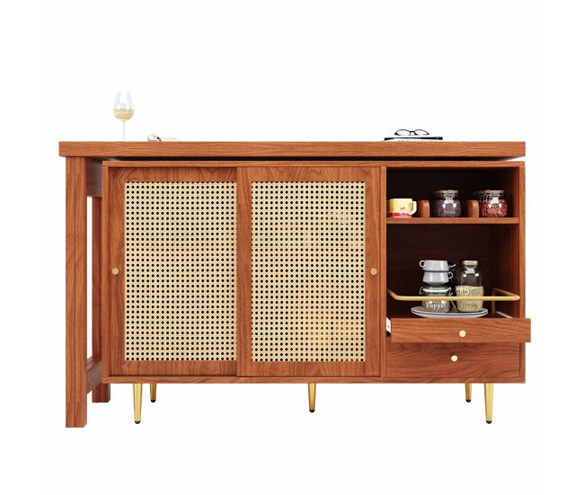 Mueble buffet, barra giratoria extensible - mdf - con almacenamiento varios - marrón