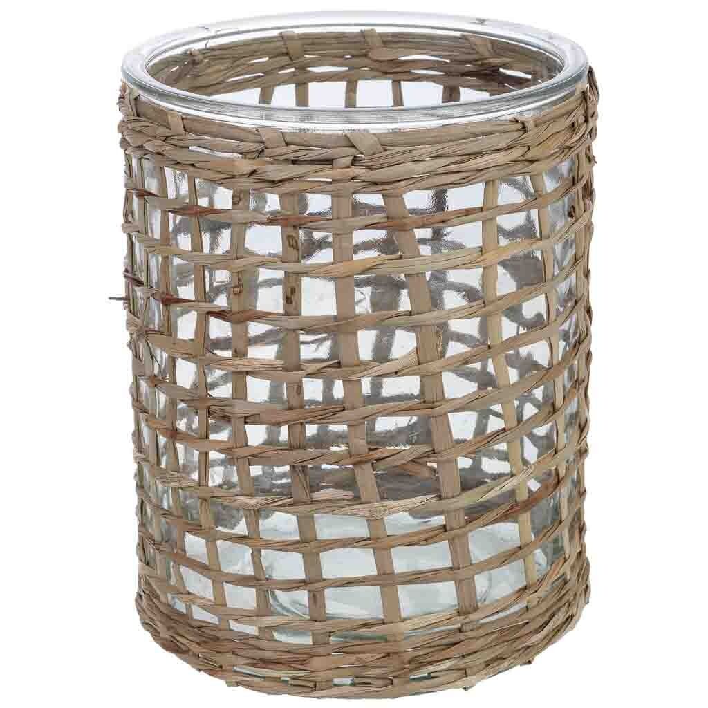Portavelas de vidrio forrado de fibras naturales marrón d13x17h cm