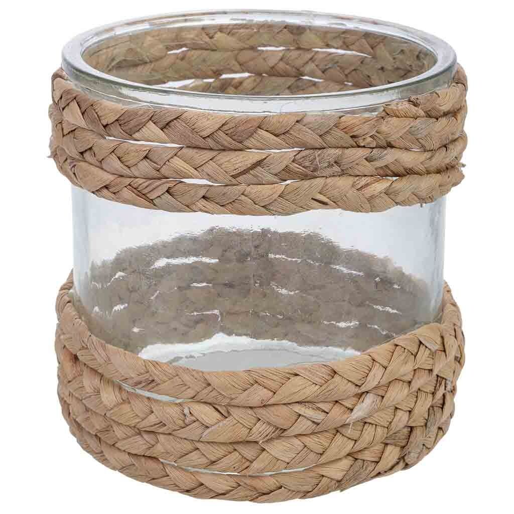 Portavelas de vidrio forrado de fibras naturales marrón d14.5x15h cm