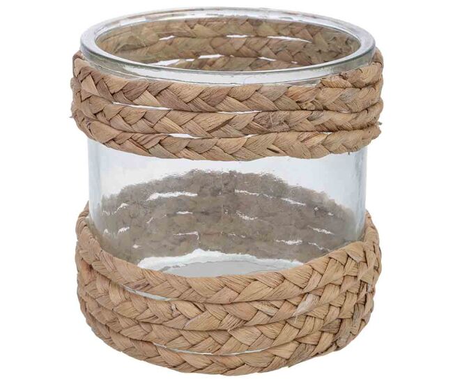 Portavelas de vidrio forrado de fibras naturales marrón d14.5x15h cm