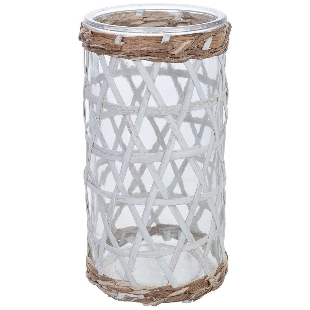 Portavelas de vidrio forrado de fibras naturales blanco d10x20h cm