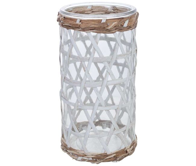 Portavelas de vidrio forrado de fibras naturales blanco d10x20h cm