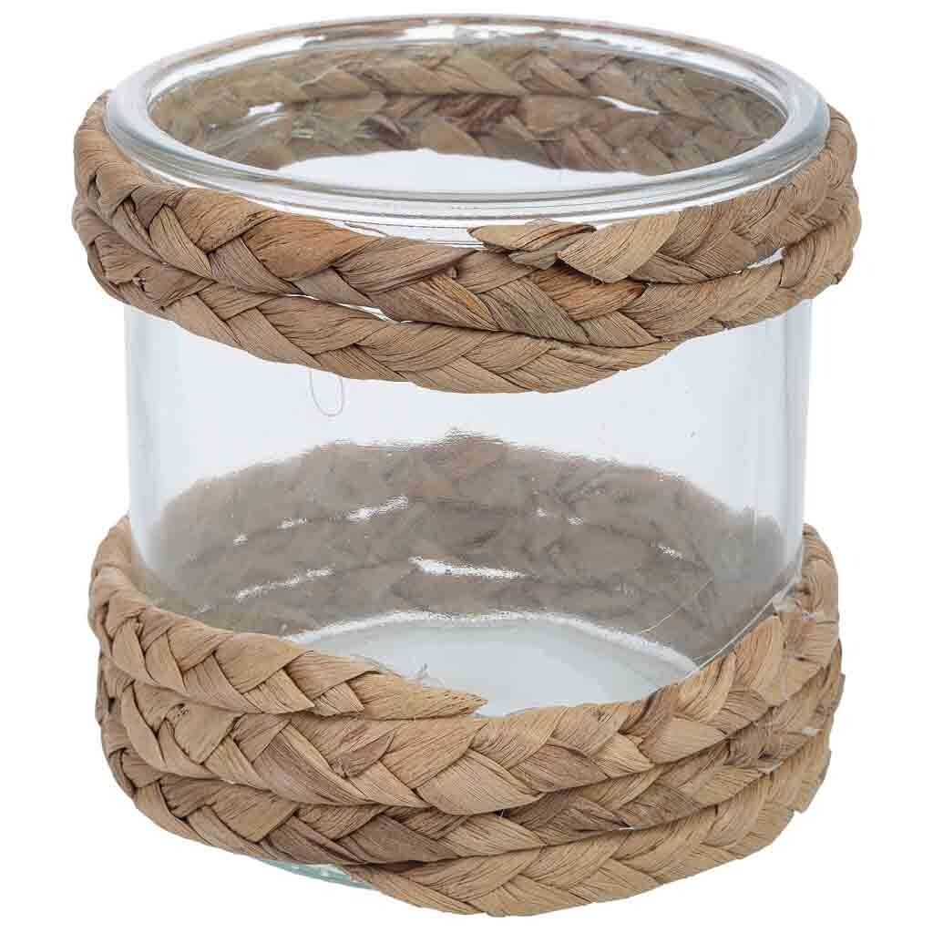Portavelas de vidrio forrado de fibras naturales marrón d11.5x11.5h cm