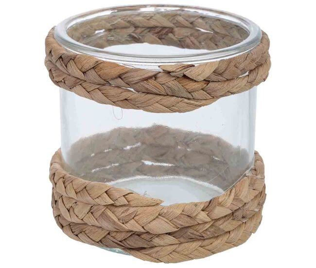 Portavelas de vidrio forrado de fibras naturales marrón d11.5x11.5h cm