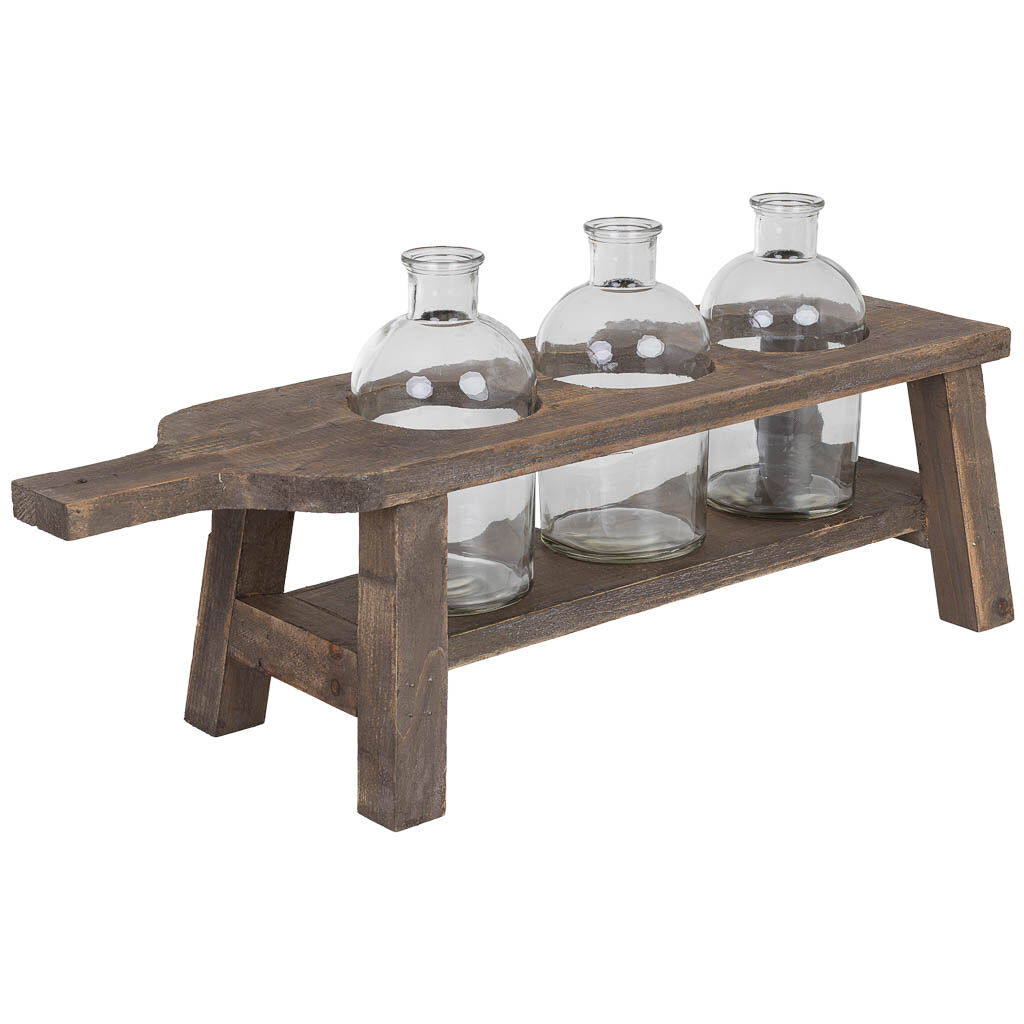 Jarrones con soporte de madera marrón 65x21.5x28.5h cm