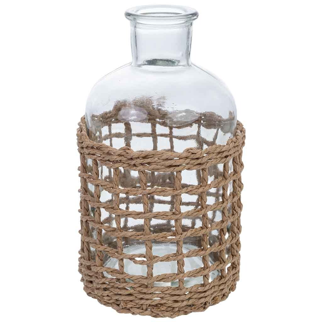 Portavelas de vidrio forrado de fibras naturales marrón d4/8x16h cm