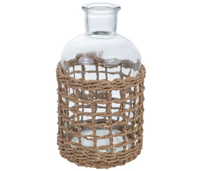 Portavelas de vidrio forrado de fibras naturales marrón d4/8x16h cm