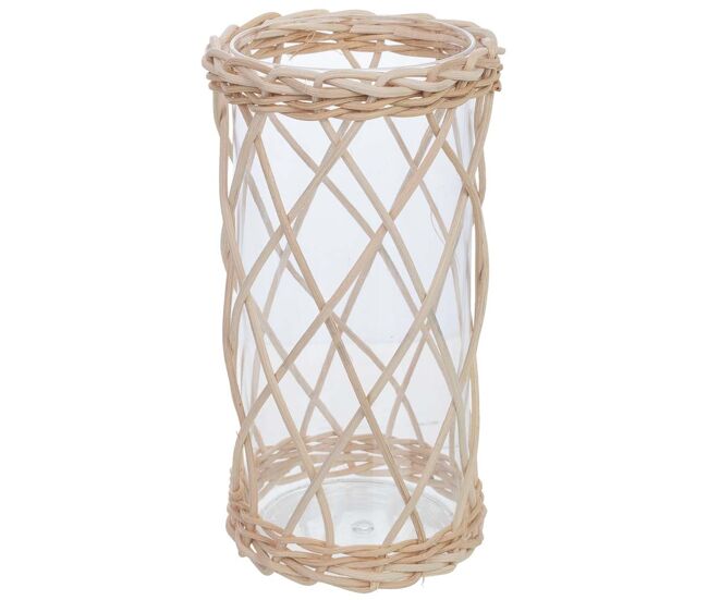 Portavelas de vidrio forrado de fibras naturales marrón d9x20h cm