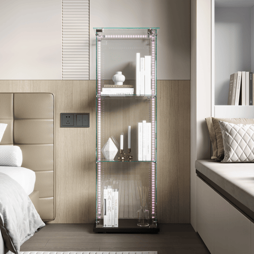 Vitrina LED cristal de três níveis, ideal para escritórios, salões e cozinhas u2013 123,3 x 35 x 39,8 cm Vitrina LED cristal de três níveis, ideal para escritórios, salões e cozinhas u2013 123,3 x 35 x 39,8 cm