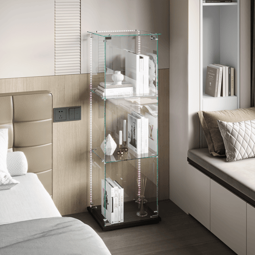 Vitrina LED cristal de três níveis, ideal para escritórios, salões e cozinhas u2013 123,3 x 35 x 39,8 cm Vitrina LED cristal de três níveis, ideal para escritórios, salões e cozinhas u2013 123,3 x 35 x 39,8 cm