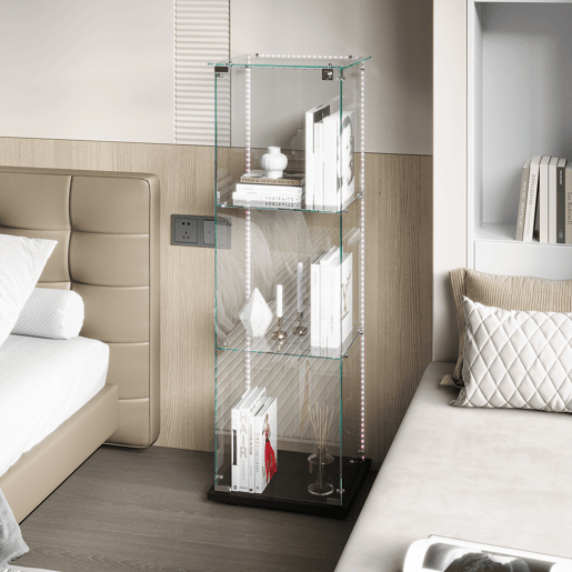 Vitrina LED cristal de três níveis, ideal para escritórios, salões e cozinhas u2013 123,3 x 35 x 39,8 cm Vitrina LED cristal de três níveis, ideal para escritórios, salões e cozinhas u2013 123,3 x 35 x 39,8 cm
