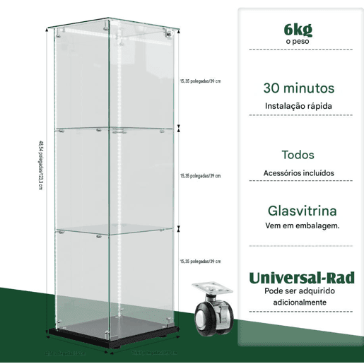 Vitrina LED cristal de três níveis, ideal para escritórios, salões e cozinhas u2013 123,3 x 35 x 39,8 cm Vitrina LED cristal de três níveis, ideal para escritórios, salões e cozinhas u2013 123,3 x 35 x 39,8 cm