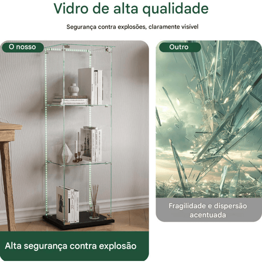 Vitrina LED cristal de três níveis, ideal para escritórios, salões e cozinhas u2013 123,3 x 35 x 39,8 cm Vitrina LED cristal de três níveis, ideal para escritórios, salões e cozinhas u2013 123,3 x 35 x 39,8 cm