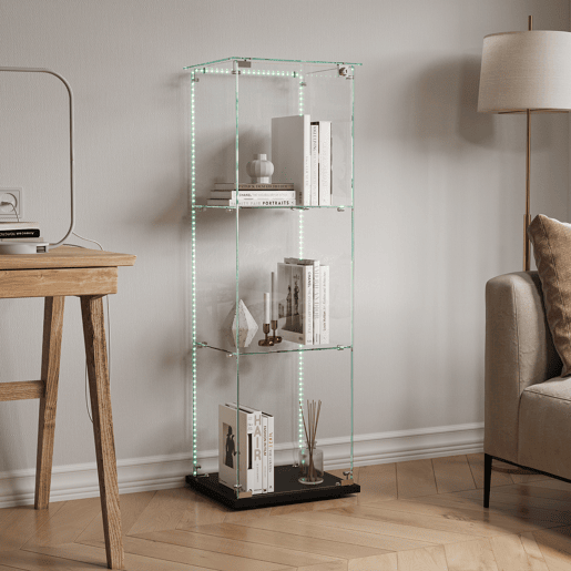 Vitrina LED cristal de três níveis, ideal para escritórios, salões e cozinhas u2013 123,3 x 35 x 39,8 cm Vitrina LED cristal de três níveis, ideal para escritórios, salões e cozinhas u2013 123,3 x 35 x 39,8 cm