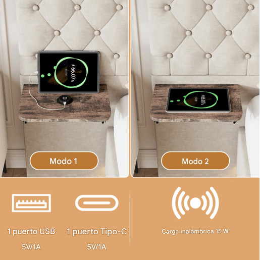 Cama de casal, 140x200cm, com funções de carregamento LED, USB, Tipo-C e sem fios com estrado de ripas tecido de linho, Beige Cama de casal, 140x200cm, com funções de carregamento LED, USB, Tipo-C e sem fios com estrado de ripas tecido de linho, Beige