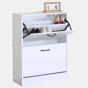 Sapateira de 2 portas, sapateira estreita para hall de entrada, cerâmica, 2 puxadores, 12 pares, branco fosco, 60x81x24 cm