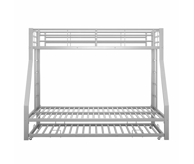 Litera 90/140 x 200 cm – cama nido extraíble y escaleras a ambos lados – plata