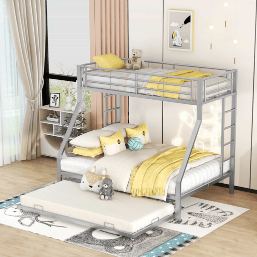Beliche 90140 x 200 cm u2013 cama extraível e escadas de ambos os lados u2013 Prateado Beliche 90140 x 200 cm u2013 cama extraível e escadas de ambos os lados u2013 Prateado