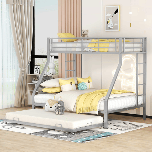 Beliche 90140 x 200 cm u2013 cama extraível e escadas de ambos os lados u2013 Prateado Beliche 90140 x 200 cm u2013 cama extraível e escadas de ambos os lados u2013 Prateado