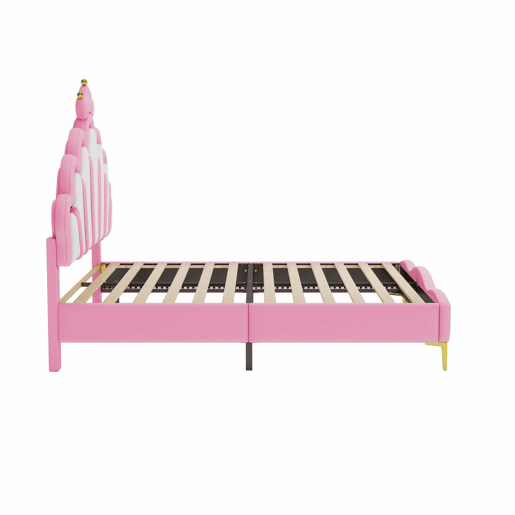 Cama de casal estofada 140 x 200 cm u2013 design com coroa e LED regulável u2013 rosa
