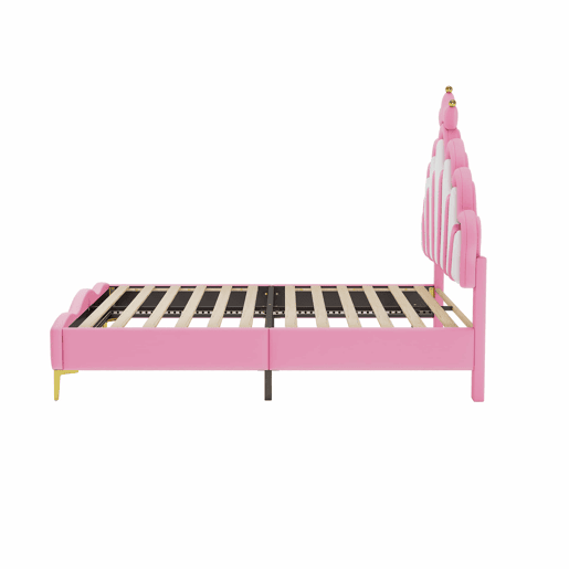 Cama de casal estofada 140 x 200 cm u2013 design com coroa e LED regulável u2013 rosa
