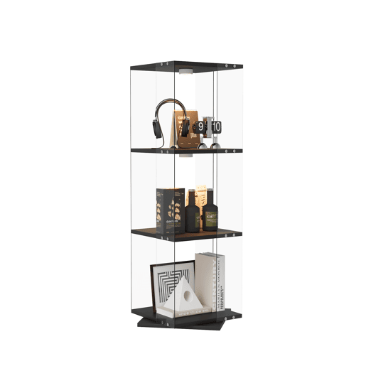 Armário Expositor Preto com LED 38x38x121 cm, 3 prateleiras giratórias, vitrine em vidro com iluminação LED, proteção anti-tombamento Armário Expositor Preto com LED 38x38x121 cm, 3 prateleiras giratórias, vitrine em vidro com iluminação LED, proteção anti-tombamento