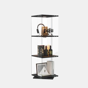 Armário Expositor Preto com LED 38x38x121 cm, 3 prateleiras giratórias, vitrine em vidro com iluminação LED, proteção anti-tombamento