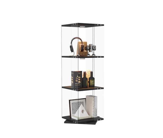 Vitrina led negra 38x38x121 cm, 3 cajones, vitrina de cristal con luz led, kippschutz
