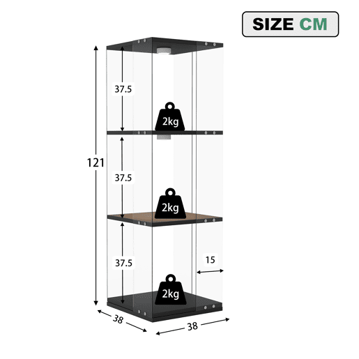 Armário Expositor Preto com LED 38x38x121 cm, 3 prateleiras giratórias, vitrine em vidro com iluminação LED, proteção anti-tombamento Armário Expositor Preto com LED 38x38x121 cm, 3 prateleiras giratórias, vitrine em vidro com iluminação LED, proteção anti-tombamento