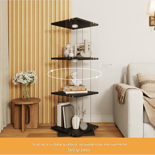 Armário Expositor Preto com LED 38x38x121 cm, 3 prateleiras giratórias, vitrine em vidro com iluminação LED, proteção anti-tombamento Armário Expositor Preto com LED 38x38x121 cm, 3 prateleiras giratórias, vitrine em vidro com iluminação LED, proteção anti-tombamento