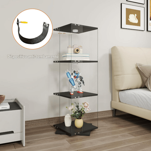 Armário Expositor Preto com LED 38x38x121 cm, 3 prateleiras giratórias, vitrine em vidro com iluminação LED, proteção anti-tombamento Armário Expositor Preto com LED 38x38x121 cm, 3 prateleiras giratórias, vitrine em vidro com iluminação LED, proteção anti-tombamento