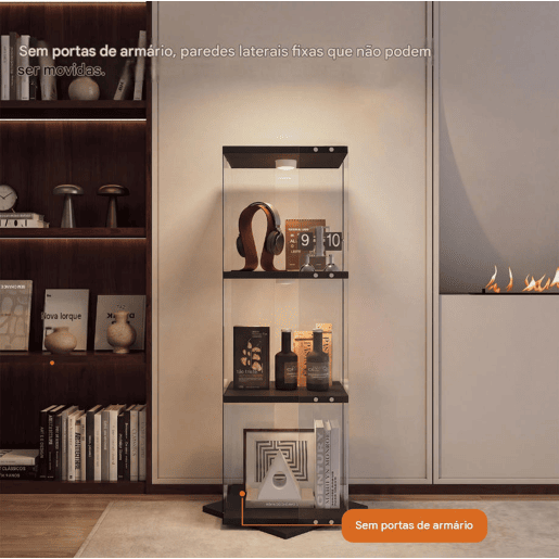 Armário Expositor Preto com LED 38x38x121 cm, 3 prateleiras giratórias, vitrine em vidro com iluminação LED, proteção anti-tombamento Armário Expositor Preto com LED 38x38x121 cm, 3 prateleiras giratórias, vitrine em vidro com iluminação LED, proteção anti-tombamento