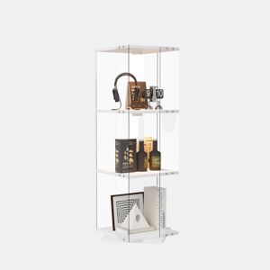 Vitrine de LED branca (38x38x121 cm), com 3 prateleiras giratórias, equipada com iluminação RGB controlada por controle remoto e proteção anti-tombamento