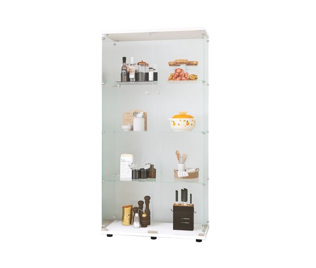 Vitrina expositora independiente de doble puerta de 164,7 cm de altura; apta para colocar en salones, dormitorios u oficinas; color blanco.