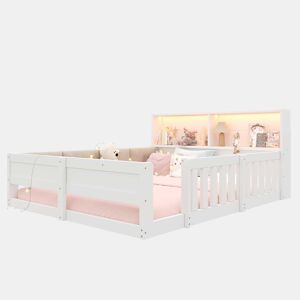 Cama infantil 140 x 200 cm u2013 com grades, laterais almofadadas e LED, sem colchão u2013 branca