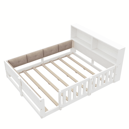 Cama infantil 140 x 200 cm u2013 com grades, laterais almofadadas e LED, sem colchão u2013 branca