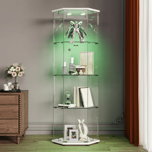 Com iluminação LED, esta vitrina branca é perfeita para utilização em salas de jantar, salas de estar ou escritórios (60 x 42,5 x 162 cm) Com iluminação LED, esta vitrina branca é perfeita para utilização em salas de jantar, salas de estar ou escritórios (60 x 42,5 x 162 cm)
