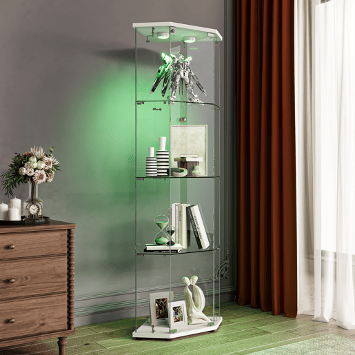 Com iluminação LED, esta vitrina branca é perfeita para utilização em salas de jantar, salas de estar ou escritórios (60 x 42,5 x 162 cm) Com iluminação LED, esta vitrina branca é perfeita para utilização em salas de jantar, salas de estar ou escritórios (60 x 42,5 x 162 cm)