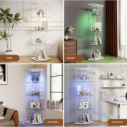 Com iluminação LED, esta vitrina branca é perfeita para utilização em salas de jantar, salas de estar ou escritórios (60 x 42,5 x 162 cm) Com iluminação LED, esta vitrina branca é perfeita para utilização em salas de jantar, salas de estar ou escritórios (60 x 42,5 x 162 cm)