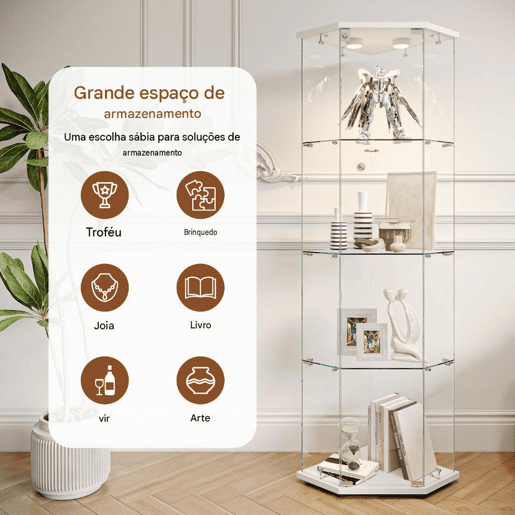 Com iluminação LED, esta vitrina branca é perfeita para utilização em salas de jantar, salas de estar ou escritórios (60 x 42,5 x 162 cm) Com iluminação LED, esta vitrina branca é perfeita para utilização em salas de jantar, salas de estar ou escritórios (60 x 42,5 x 162 cm)