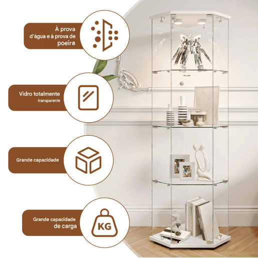 Com iluminação LED, esta vitrina branca é perfeita para utilização em salas de jantar, salas de estar ou escritórios (60 x 42,5 x 162 cm) Com iluminação LED, esta vitrina branca é perfeita para utilização em salas de jantar, salas de estar ou escritórios (60 x 42,5 x 162 cm)