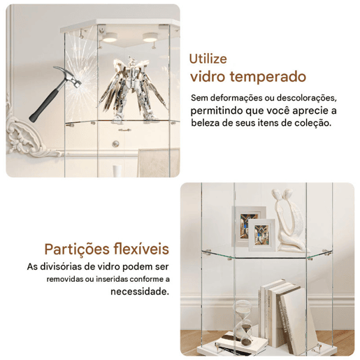 Com iluminação LED, esta vitrina branca é perfeita para utilização em salas de jantar, salas de estar ou escritórios (60 x 42,5 x 162 cm) Com iluminação LED, esta vitrina branca é perfeita para utilização em salas de jantar, salas de estar ou escritórios (60 x 42,5 x 162 cm)