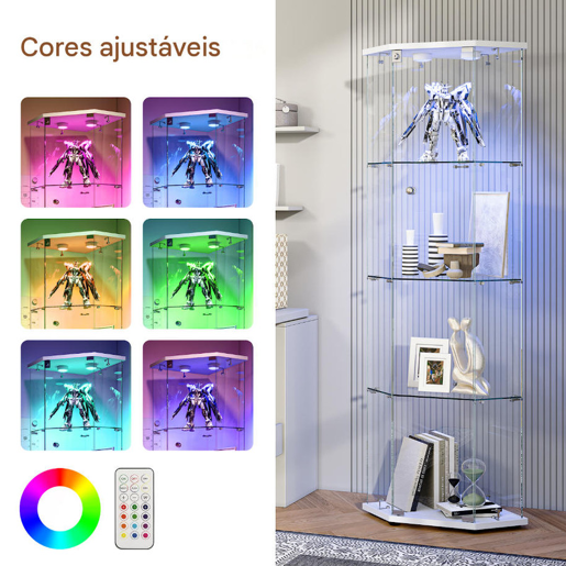 Com iluminação LED, esta vitrina branca é perfeita para utilização em salas de jantar, salas de estar ou escritórios (60 x 42,5 x 162 cm) Com iluminação LED, esta vitrina branca é perfeita para utilização em salas de jantar, salas de estar ou escritórios (60 x 42,5 x 162 cm)