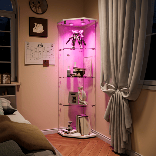 Com iluminação LED, esta vitrina branca é perfeita para utilização em salas de jantar, salas de estar ou escritórios (60 x 42,5 x 162 cm) Com iluminação LED, esta vitrina branca é perfeita para utilização em salas de jantar, salas de estar ou escritórios (60 x 42,5 x 162 cm)