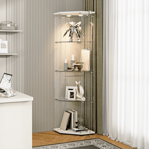 Com iluminação LED, esta vitrina branca é perfeita para utilização em salas de jantar, salas de estar ou escritórios (60 x 42,5 x 162 cm) Com iluminação LED, esta vitrina branca é perfeita para utilização em salas de jantar, salas de estar ou escritórios (60 x 42,5 x 162 cm)