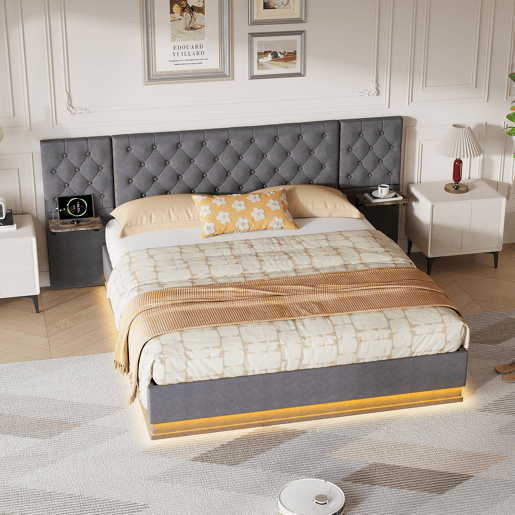 Cama de casal (160 x 200 cm), ecrã LED, portas USB e Tipo-C, cama com espaço de arrumação